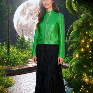 Loving the WICKED Color GREEN Real Leather Moto Style Jacket